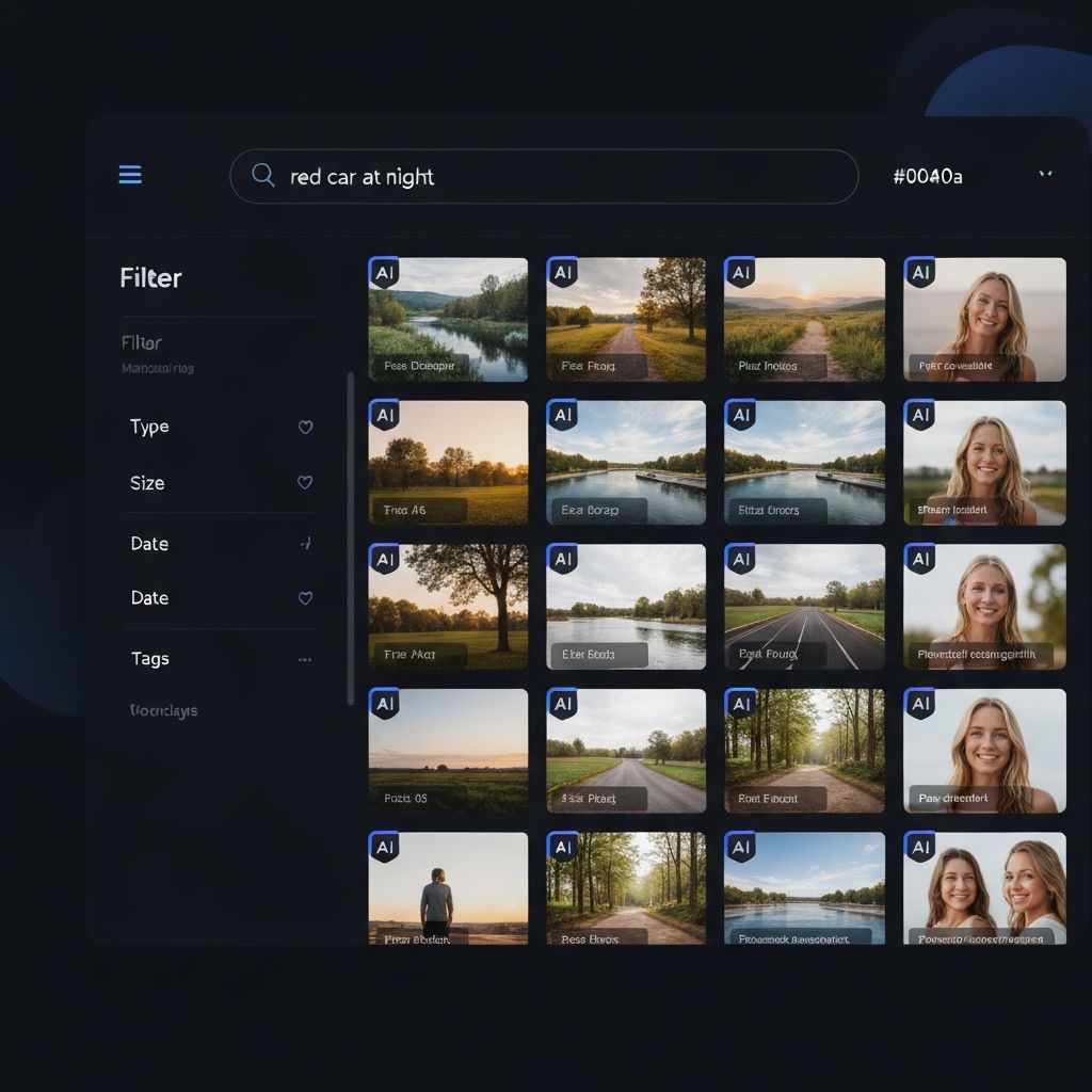 Open DAM dashboard showing AI-tagged asset grid with natural language search capabilities